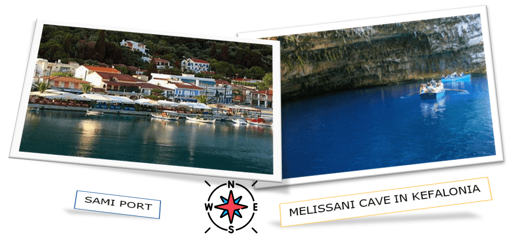 Sailing itinerary for Day 2 featuring Sami Port and Melissani Cave on Kefalonia Island.