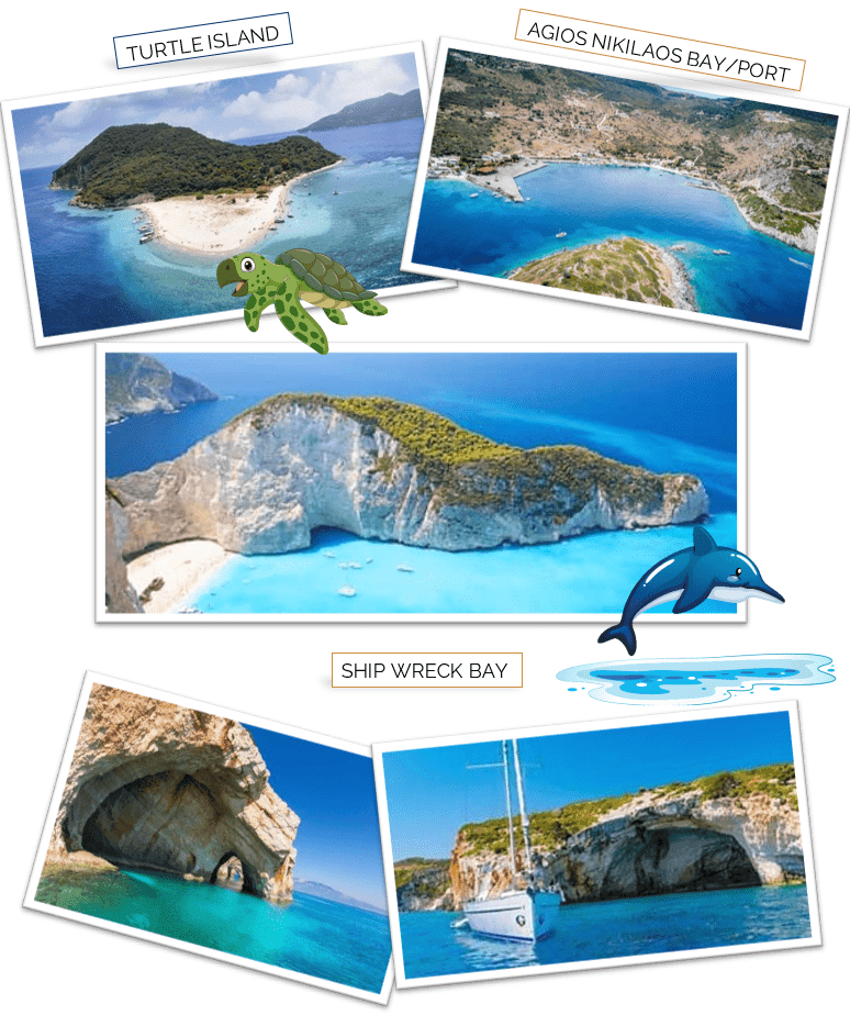 Sailing to Shipwreck Bay Navagio and blue caves in Zakynthos Greece