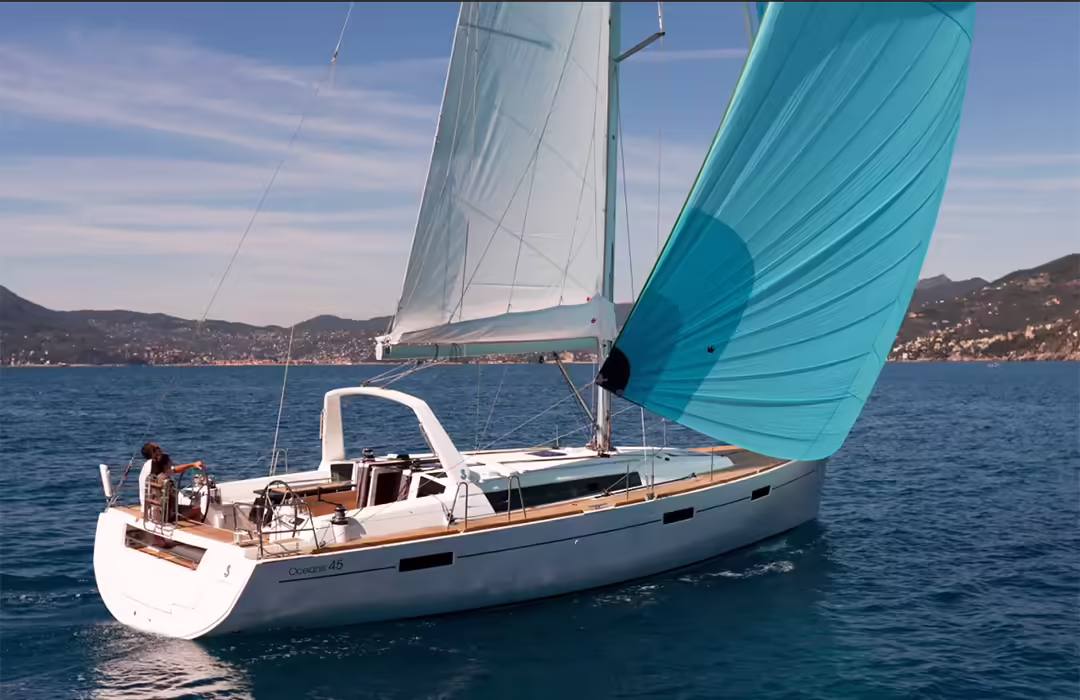 Beneteau Oceanis 45 monohull yacht under sail for bareboat charter greece