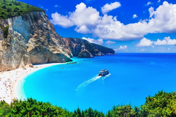 Famous Porto Katsiki beach in Lefkada seen from a sailing boat - Greece 2026