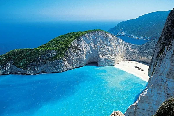 Aerial view of Shipwreck Bay Navagio beach in Zakynthos - Greek island yacht charter 2026